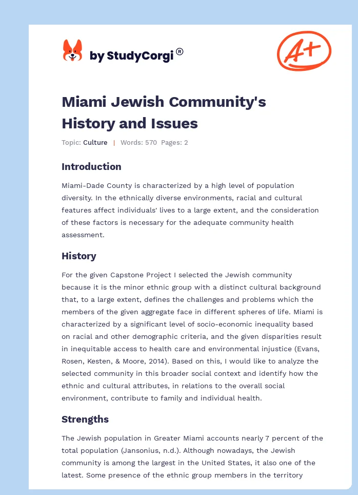 Miami Jewish Community's History and Issues. Page 1