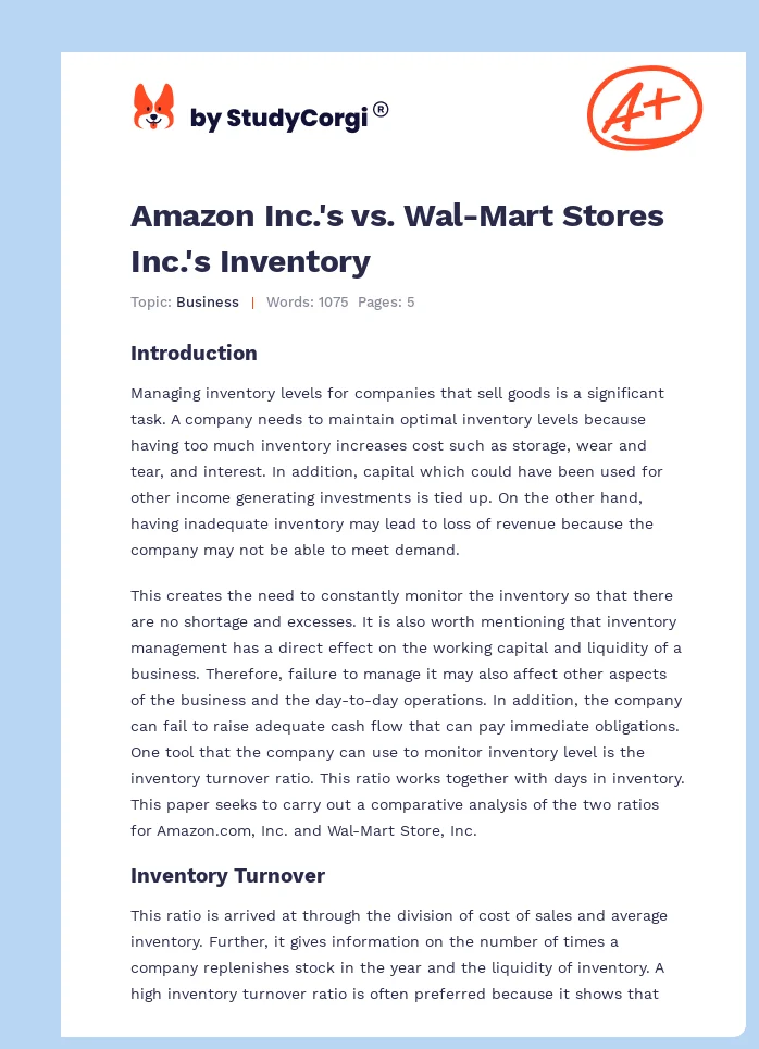 Amazon Inc.'s vs. Wal-Mart Stores Inc.'s Inventory. Page 1