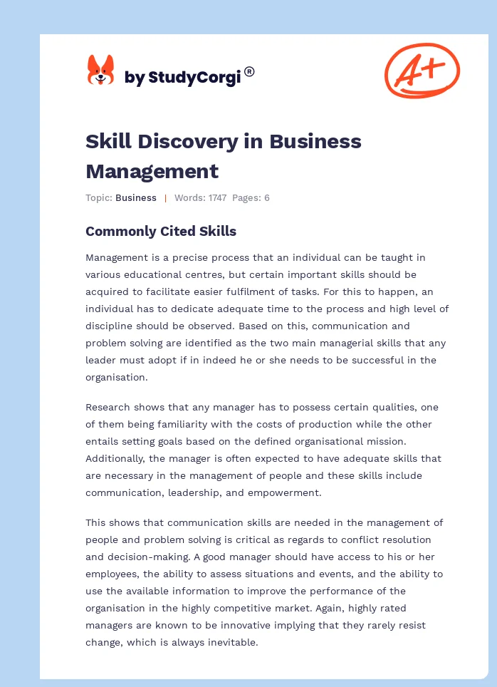 Skill Discovery in Business Management. Page 1