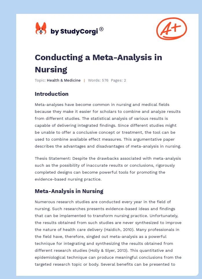 Conducting a Meta-Analysis in Nursing. Page 1