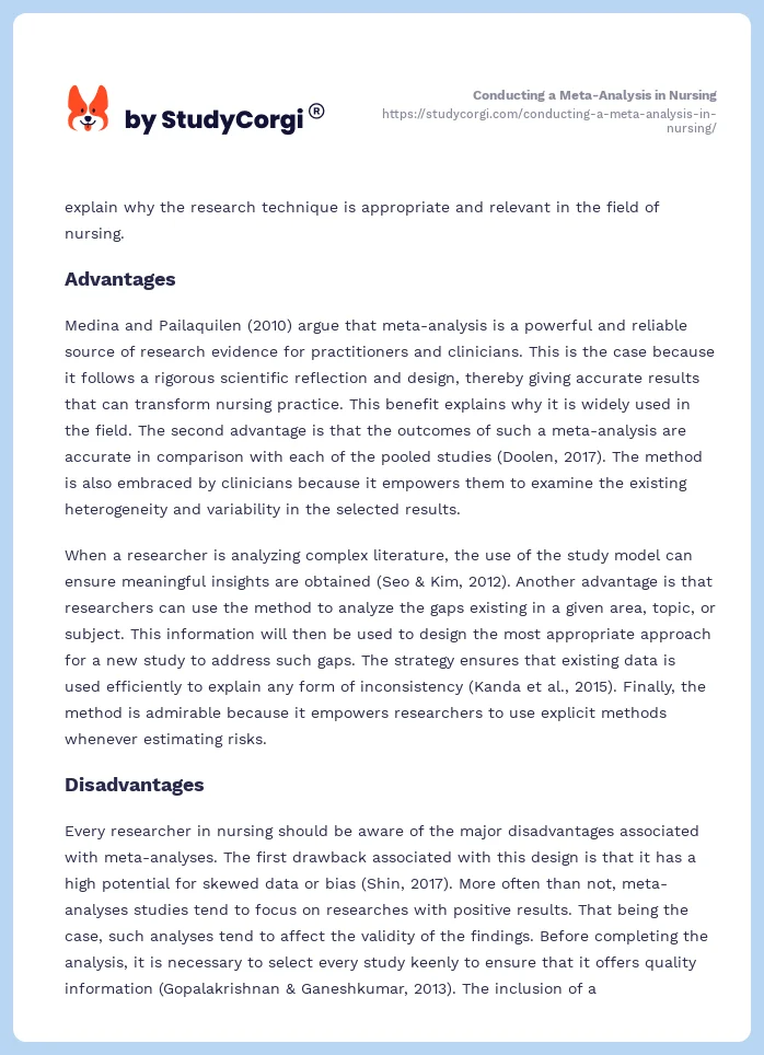 Conducting A Meta Analysis In Nursing Free Essay Example