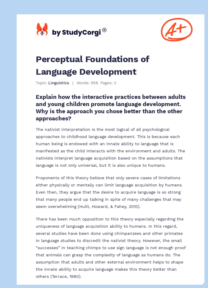 Perceptual Foundations of Language Development. Page 1