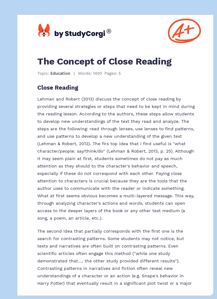 The Concept of Close Reading. Page 1