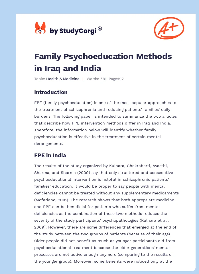 Family Psychoeducation Methods in Iraq and India. Page 1