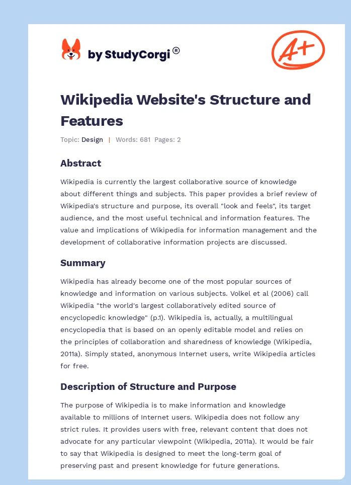 Wikipedia Website's Structure and Features. Page 1