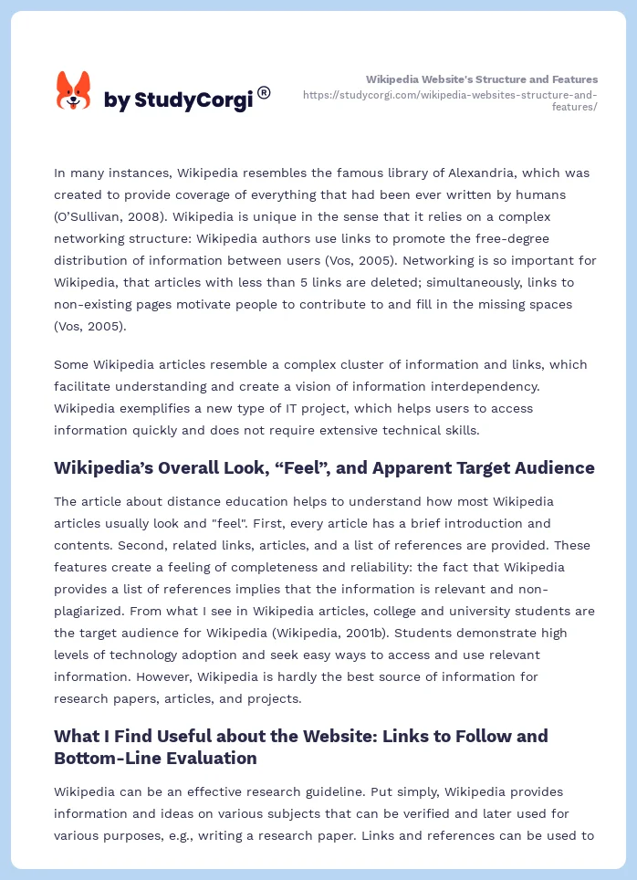 Wikipedia Website's Structure and Features. Page 2