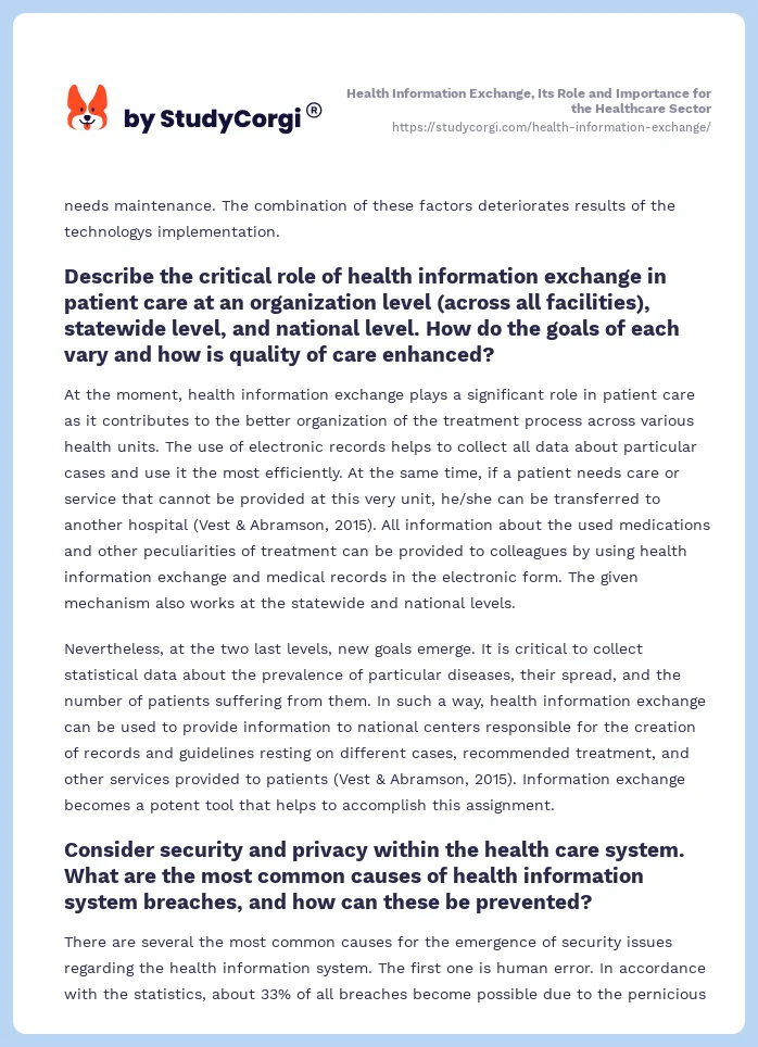 Health Information Exchange, Its Role and Importance for the Healthcare Sector. Page 2