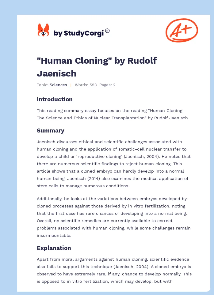 "Human Cloning" by Rudolf Jaenisch. Page 1