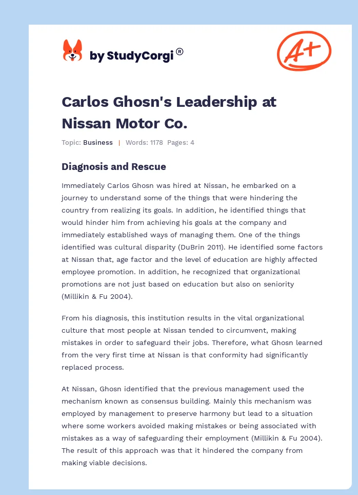 Carlos Ghosn's Leadership at Nissan Motor Co.. Page 1