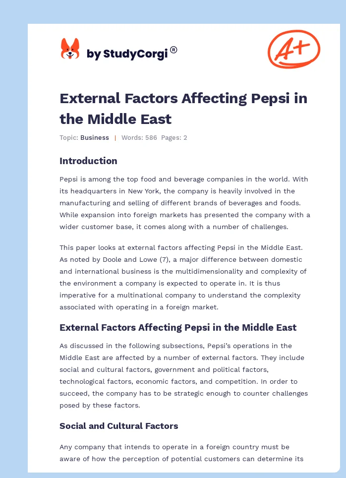 External Factors Affecting Pepsi in the Middle East. Page 1