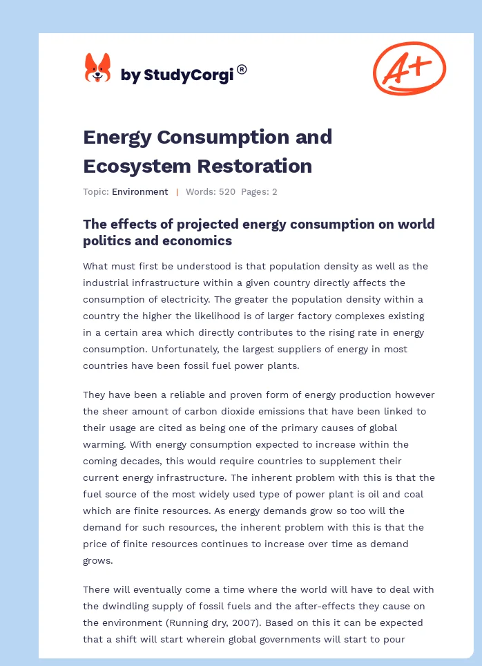 Energy Consumption and Ecosystem Restoration. Page 1