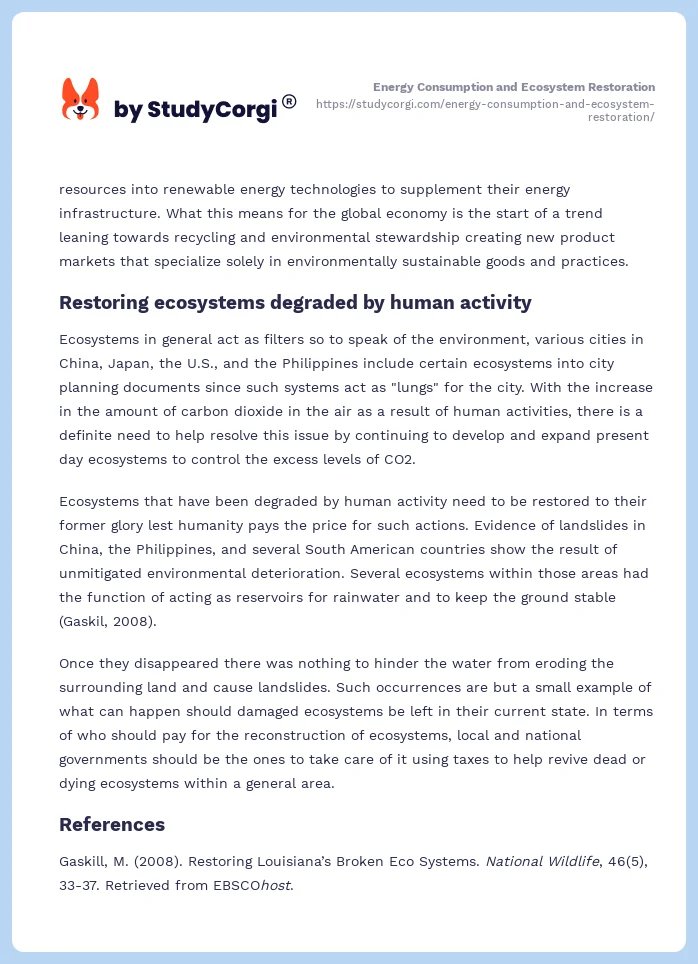 Energy Consumption and Ecosystem Restoration. Page 2