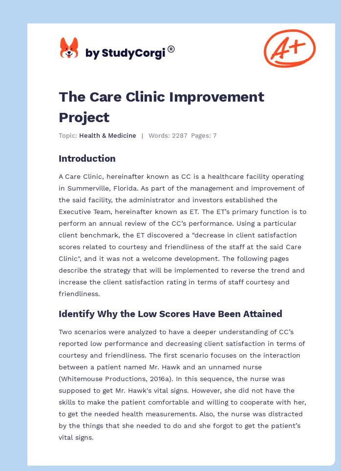 The Care Clinic Improvement Project. Page 1