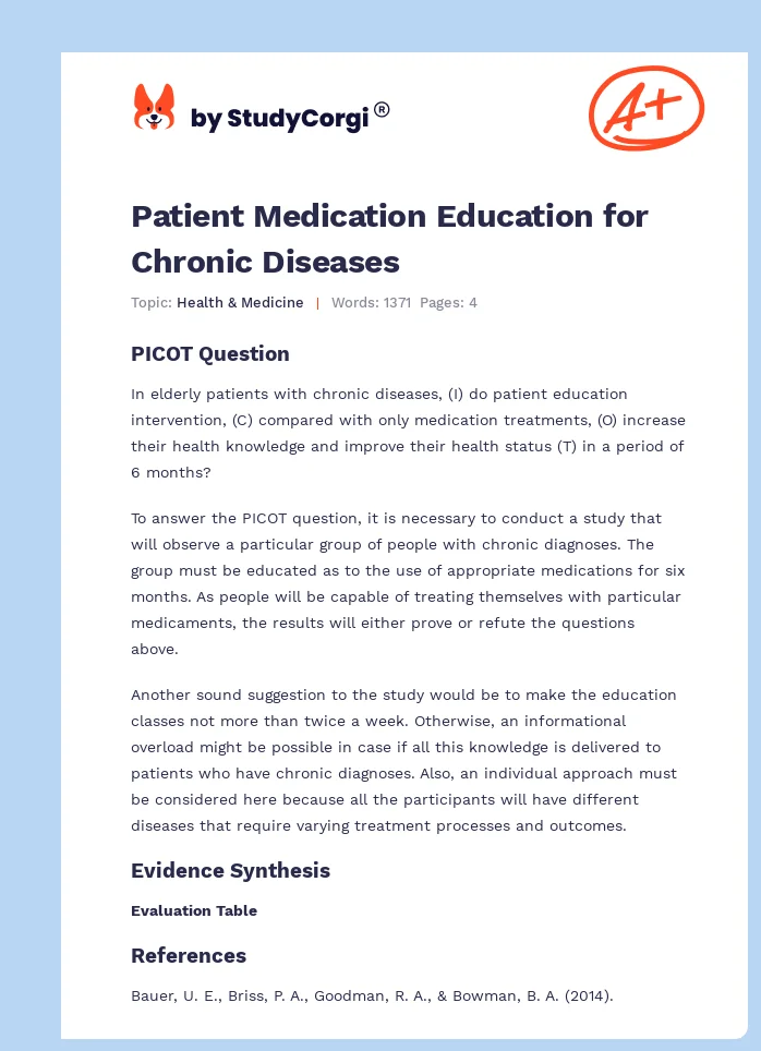 Patient Medication Education for Chronic Diseases. Page 1