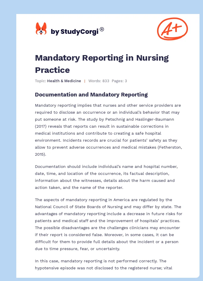 Mandatory Reporting in Nursing Practice. Page 1