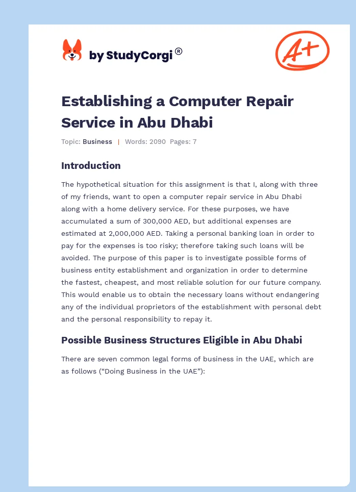 Establishing a Computer Repair Service in Abu Dhabi. Page 1