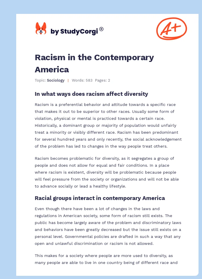 Racism in the Contemporary America. Page 1