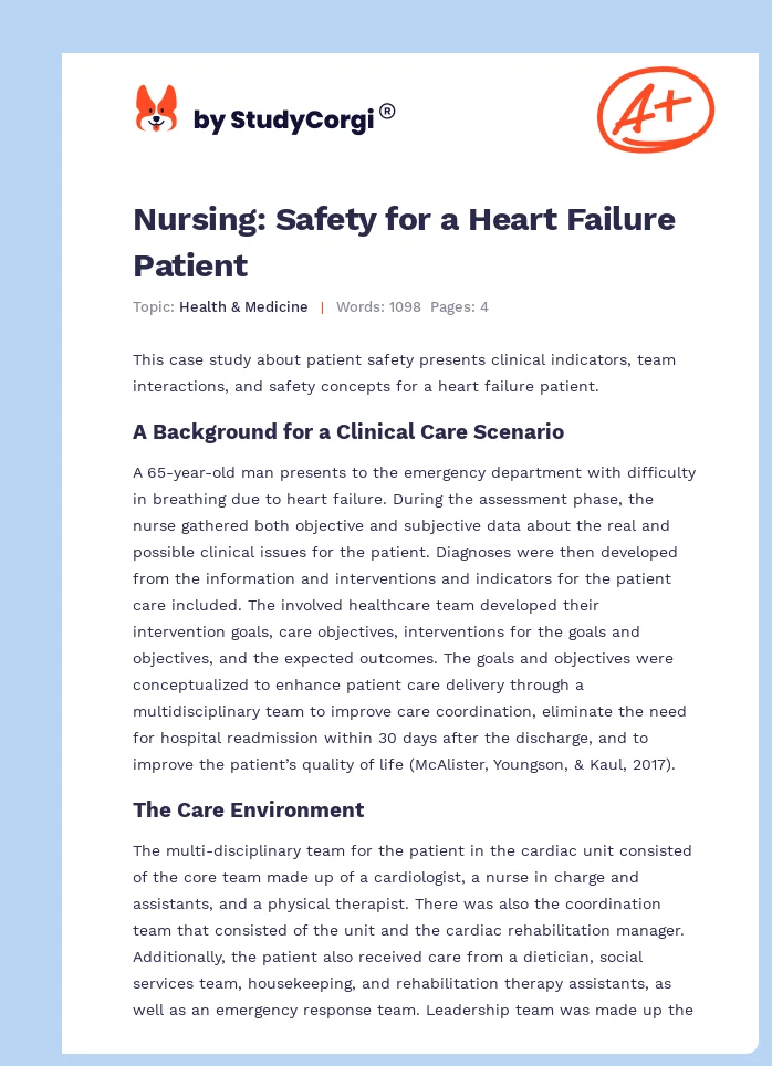 Nursing: Safety for a Heart Failure Patient. Page 1