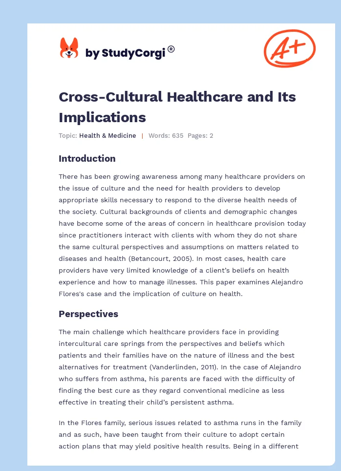 Cross-Cultural Healthcare and Its Implications. Page 1