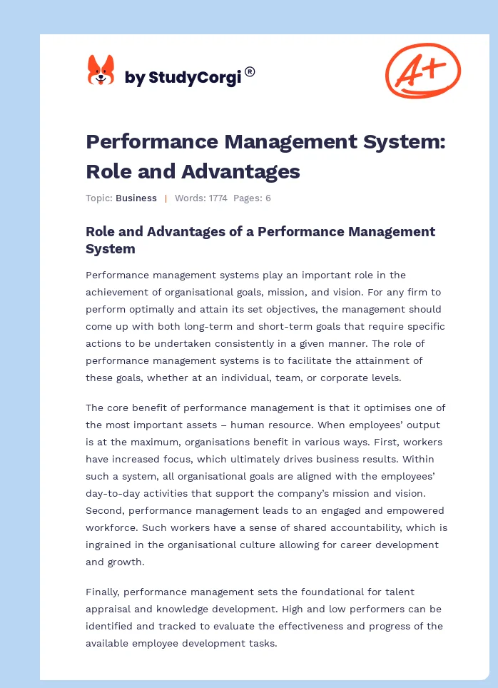 Performance Management System: Role and Advantages. Page 1