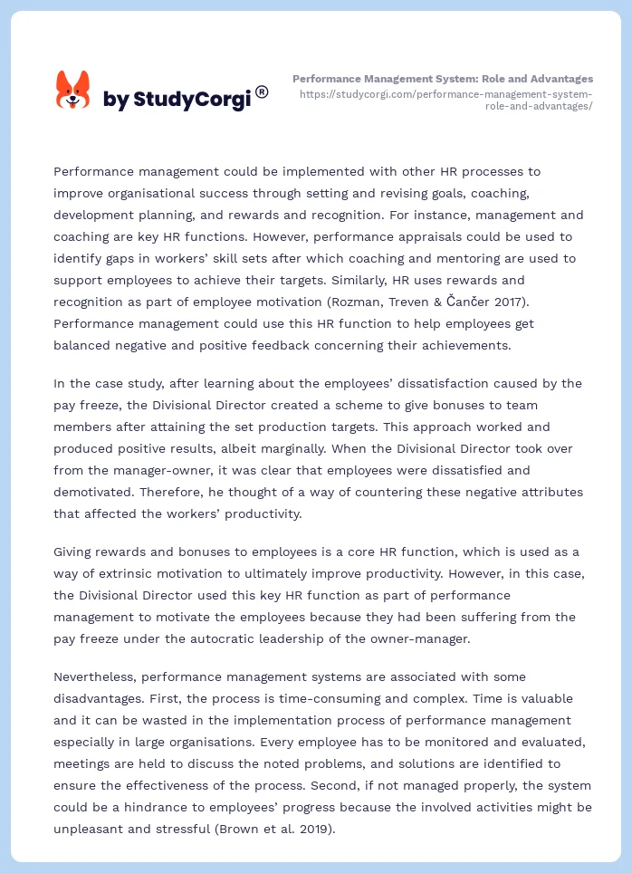 Performance Management System: Role and Advantages. Page 2