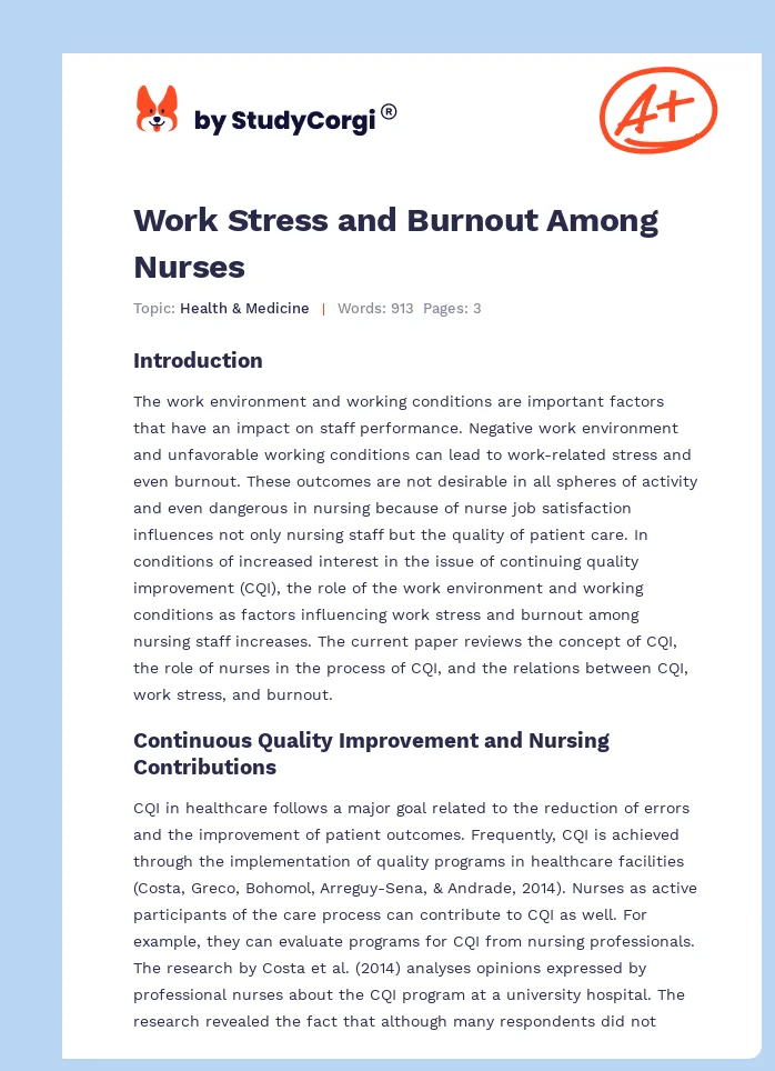 Work Stress and Burnout Among Nurses. Page 1