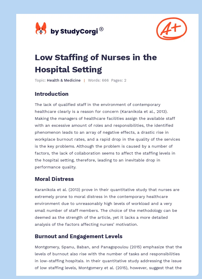 Low Staffing of Nurses in the Hospital Setting. Page 1