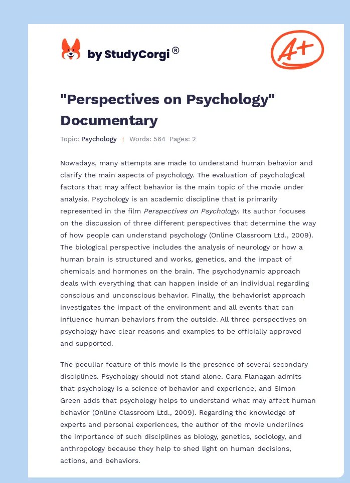 "Perspectives on Psychology" Documentary. Page 1