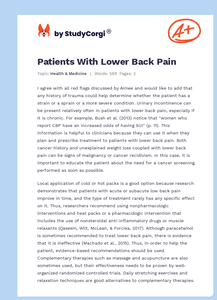 Patients With Lower Back Pain. Page 1