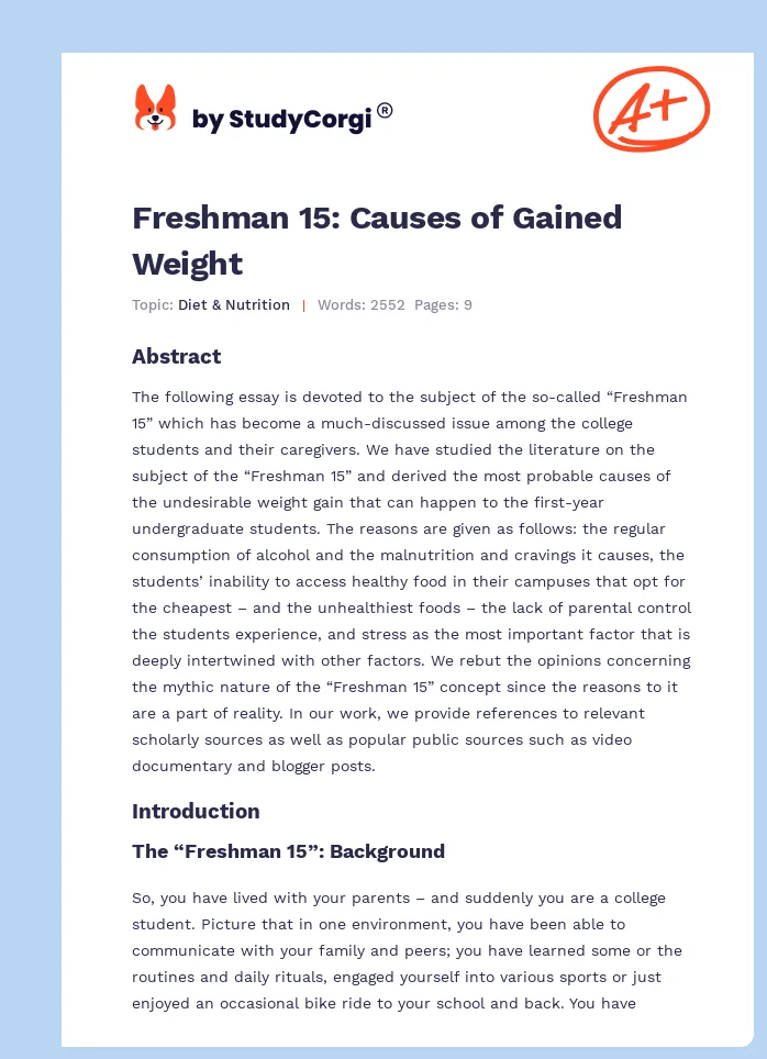 Freshman 15: Causes of Gained Weight. Page 1