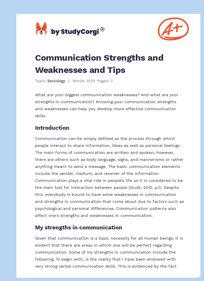Communication Strengths and Weaknesses and Tips. Page 1