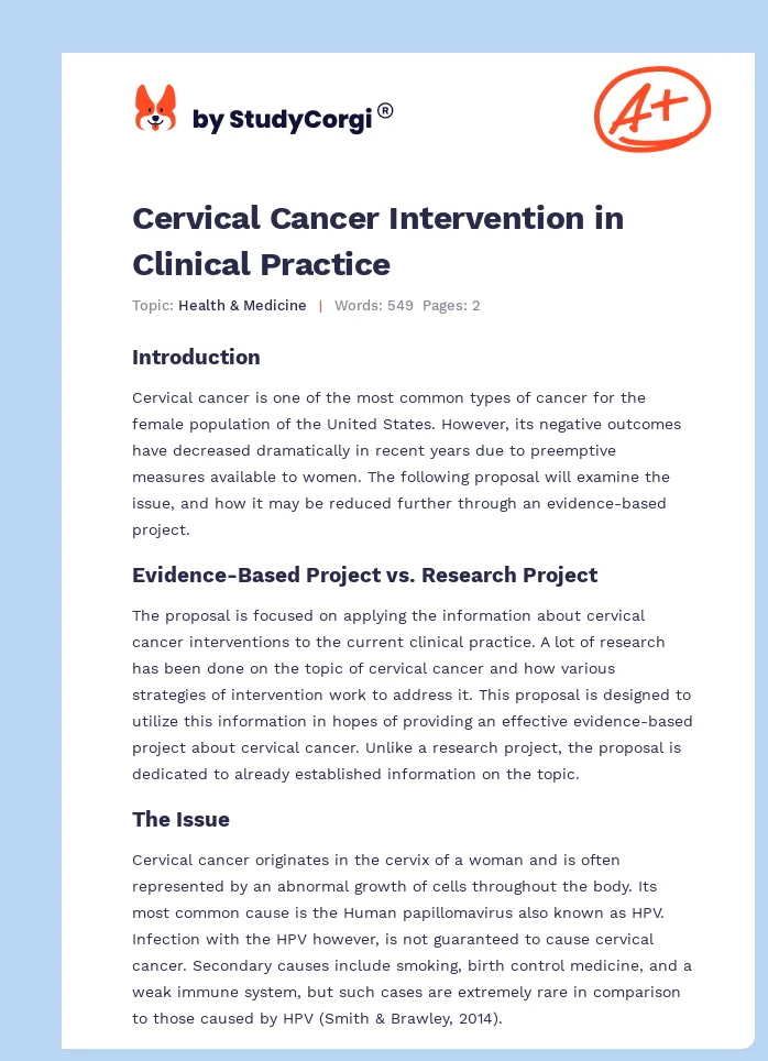 Cervical Cancer Intervention in Clinical Practice. Page 1
