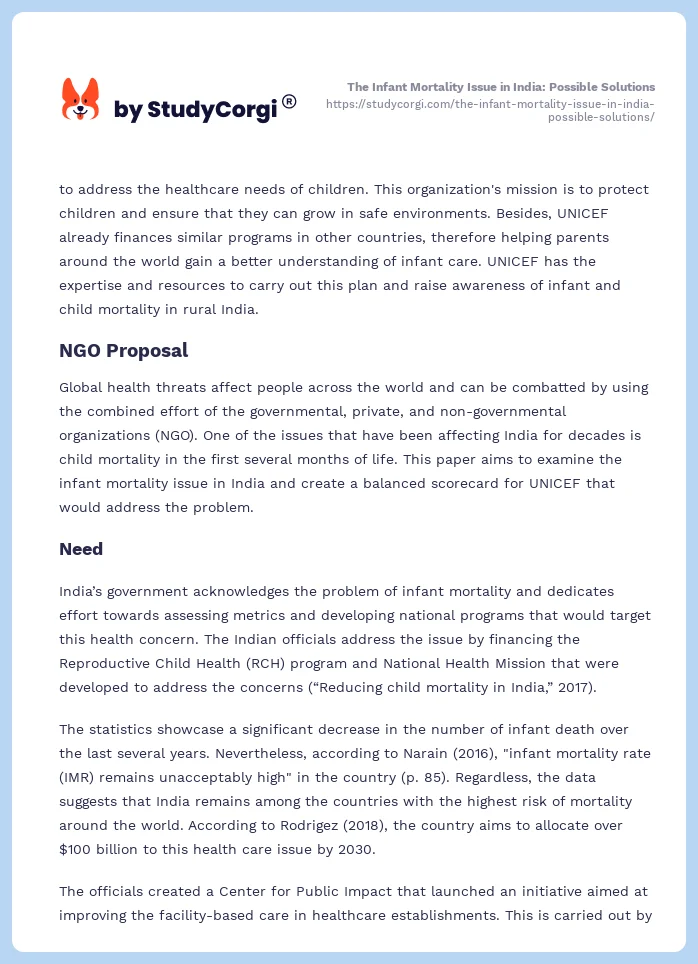 The Infant Mortality Issue in India: Possible Solutions. Page 2