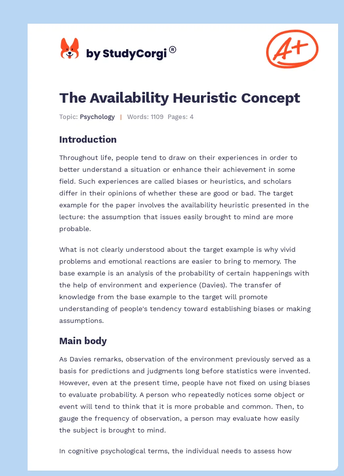The Availability Heuristic Concept. Page 1