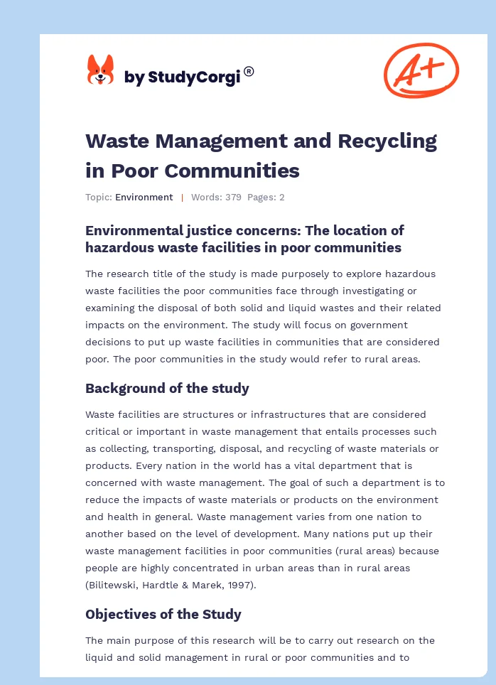 Waste Management and Recycling in Poor Communities. Page 1
