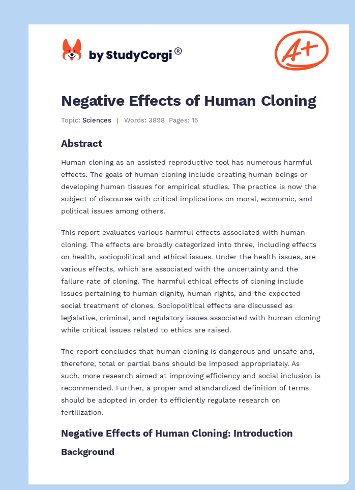 Negative Effects of Human Cloning. Page 1