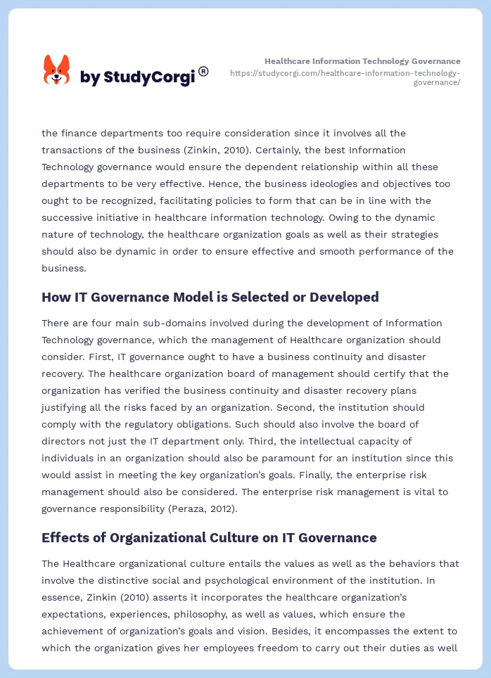 Healthcare Information Technology Governance. Page 2