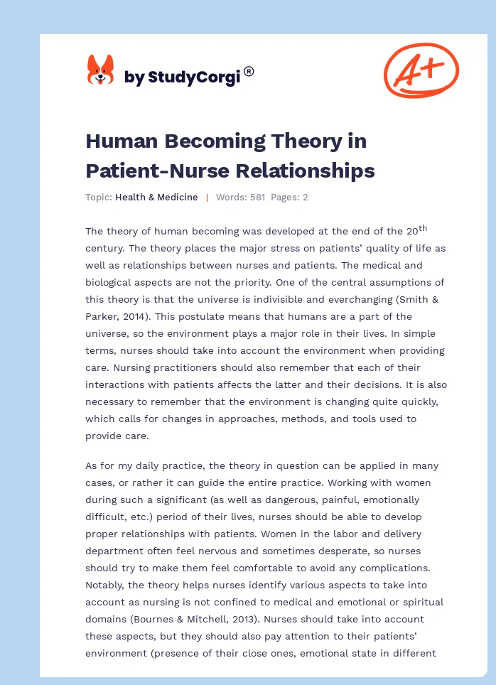 Human Becoming Theory in Patient-Nurse Relationships. Page 1