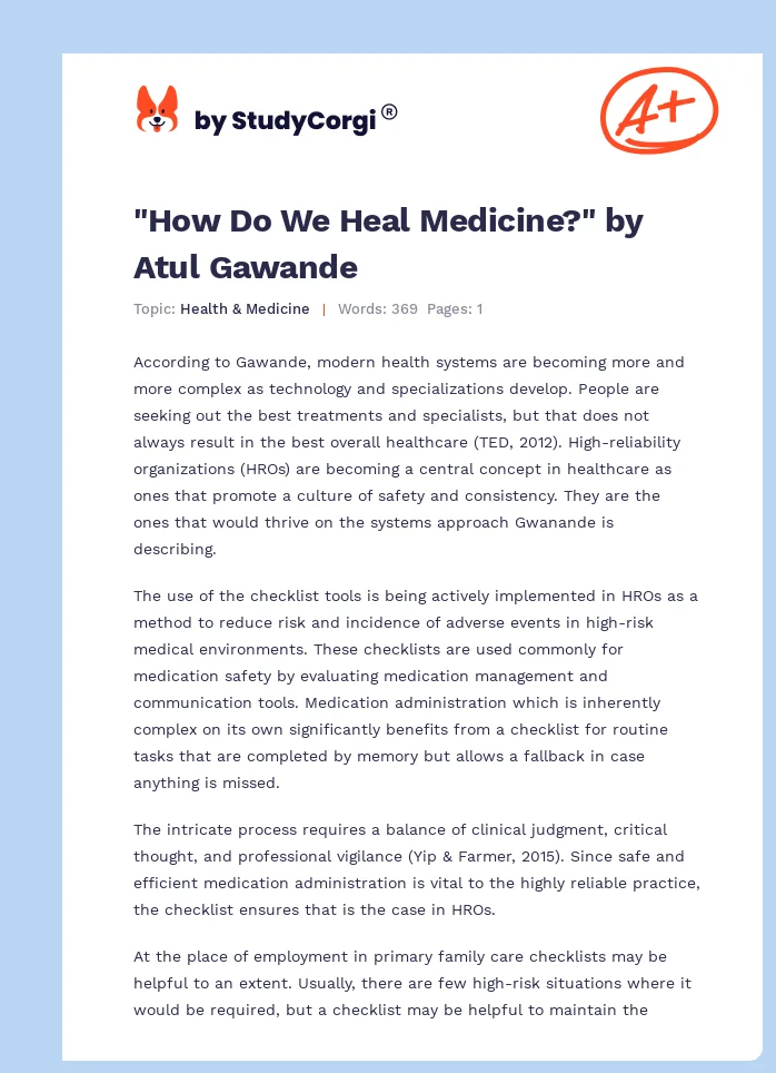 "How Do We Heal Medicine?" by Atul Gawande. Page 1