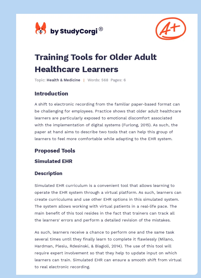 Training Tools for Older Adult Healthcare Learners. Page 1