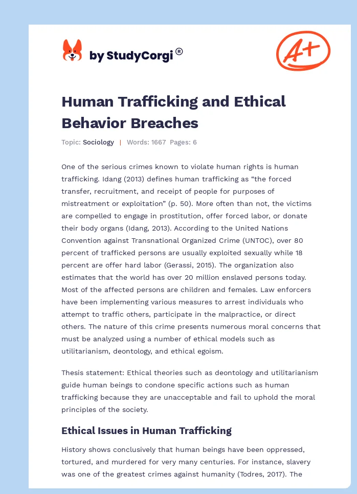 Human Trafficking and Ethical Behavior Breaches. Page 1