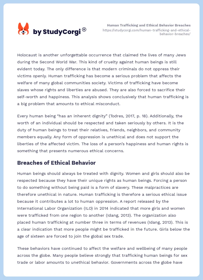 Human Trafficking and Ethical Behavior Breaches. Page 2