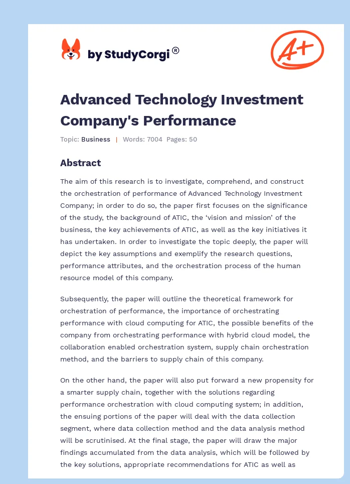 Advanced Technology Investment Company's Performance. Page 1