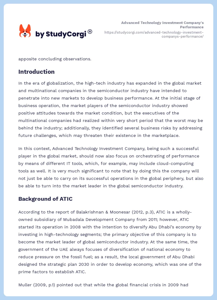 Advanced Technology Investment Company's Performance. Page 2