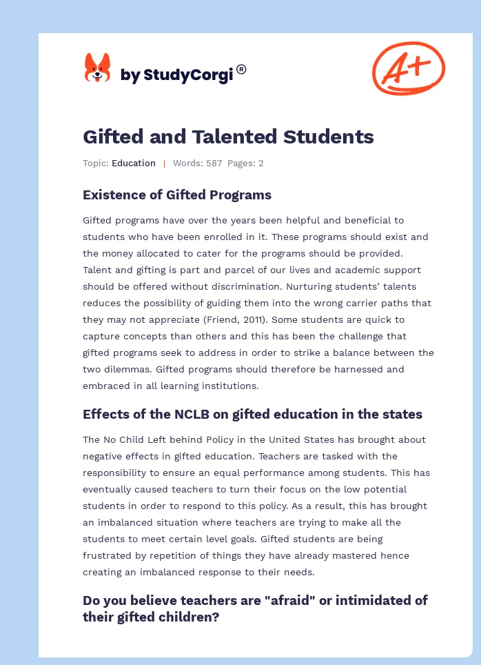 Gifted and Talented Students. Page 1