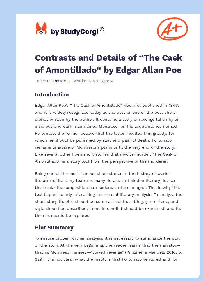 Contrasts and Details of “The Cask of Amontillado“ by Edgar Allan Poe. Page 1