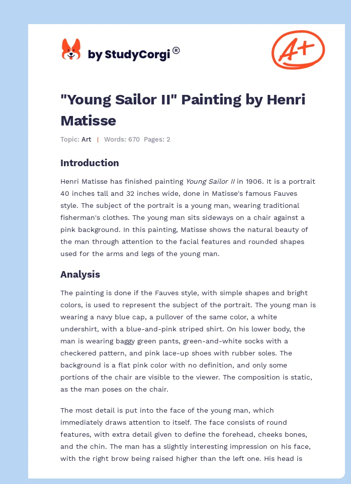 "Young Sailor II" Painting by Henri Matisse. Page 1