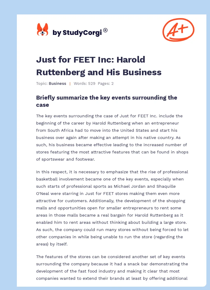 Just for FEET Inc: Harold Ruttenberg and His Business. Page 1