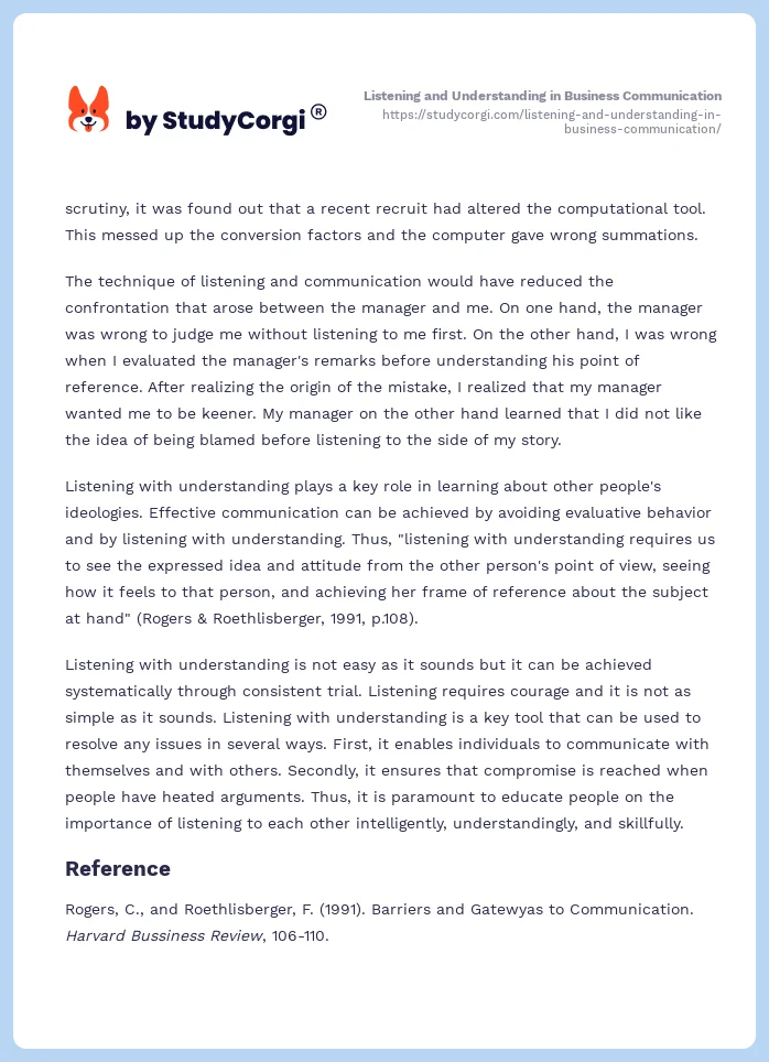 Listening and Understanding in Business Communication. Page 2