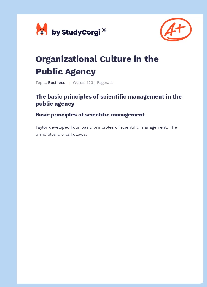 Organizational Culture in the Public Agency. Page 1